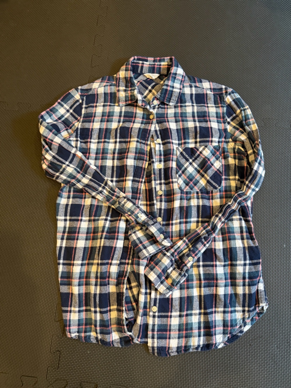 Aeropostale Women’s Navy, Pink, White & Green Plaid Button-Down Shirt